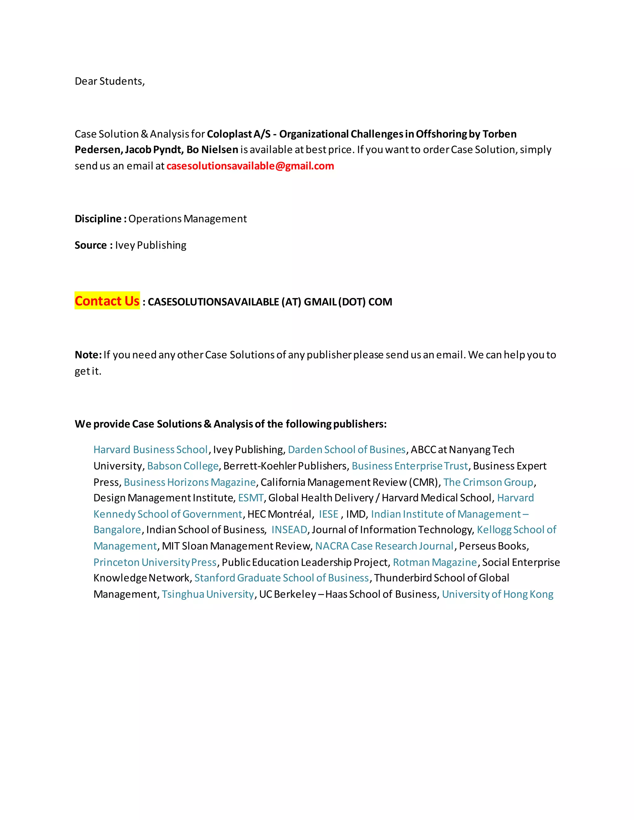 Case Solution for Coloplast A/S - Organizational Challenges in ...