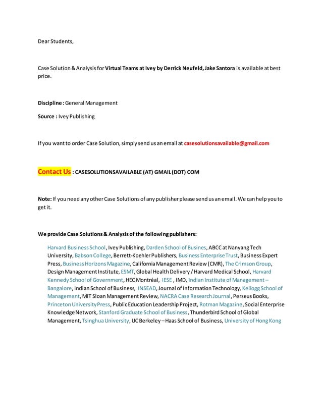 Case Solution for Virtual Teams at Ivey PDF