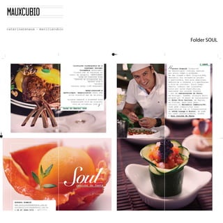 Folder SOUL

                                                                                1



                                               e um atendimento exclusivo.                                      O CHEFE
                                               sabores refinados
                                               combinando elegância,                G  ustavo Schmidt formou-se
                                                                                    em odontologia; contudo, exerceu
                                               os detalhes do seu evento,
                                               sofisticado, cuidando de todos       por pouco tempo a profissão.
                                               mais discreto ao mais                Em uma viagem a West Virginia,EUA,
                                               com excelência do paladar            descobriu sua verdadeira paixão:
                                               a Soul atende                        a gastronomia. Nos anos seguintes,
                                               Schmidt,                             dedicou-se a conhecer e a aperfeiçoar
                                               Comandada pelo Chefe Gustavo         a arte de cozinhar. Pouco tempo
                                                                                    depois, começou uma incansável
                                         e personalidade.                           busca por novas experiências,
                                         que reúne criatividade, sofisticação       exercendo sua vocação durante
                                         Trata-se de uma proposta única             1 ano em restaurantes do Porto,
                                                                                    em Portugal. Também, alcançou êxito
                                            para pequenos e grandes eventos.        atuando por 18 meses em restaurantes
                                            conceito em alta gastronomia            do Hotel Ritz Carlton, em Naples,
                                                 A Soul evidencia um novo           na Flórida. Após essa fase,
                                                                                    retornou ao Balneário Camboriú/SC,
                                         SOUL COZINHA DE FESTA                      onde pôde compartilhar suas
                                                                                    experiências com os frequentadores
                                                                                    do LUCCA Lounge & Bistro, de onde
                                                                                    foi chef; posteriormente, fundou
                                                                                    a Soul Cozinha de Festa.




2




                                                     cozinha de festa




    GUSTAVO SCHMIDT
    www.soulcozinhadefesta.com.br
    soul@soulcozinhadefesta.com.br
    + 55 47 9946-7272 / 99**-****




                                     3
 