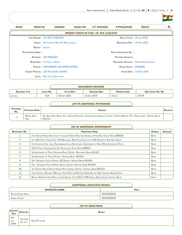 Case Status status at Patna High Court dated 29.10.2022.pdf