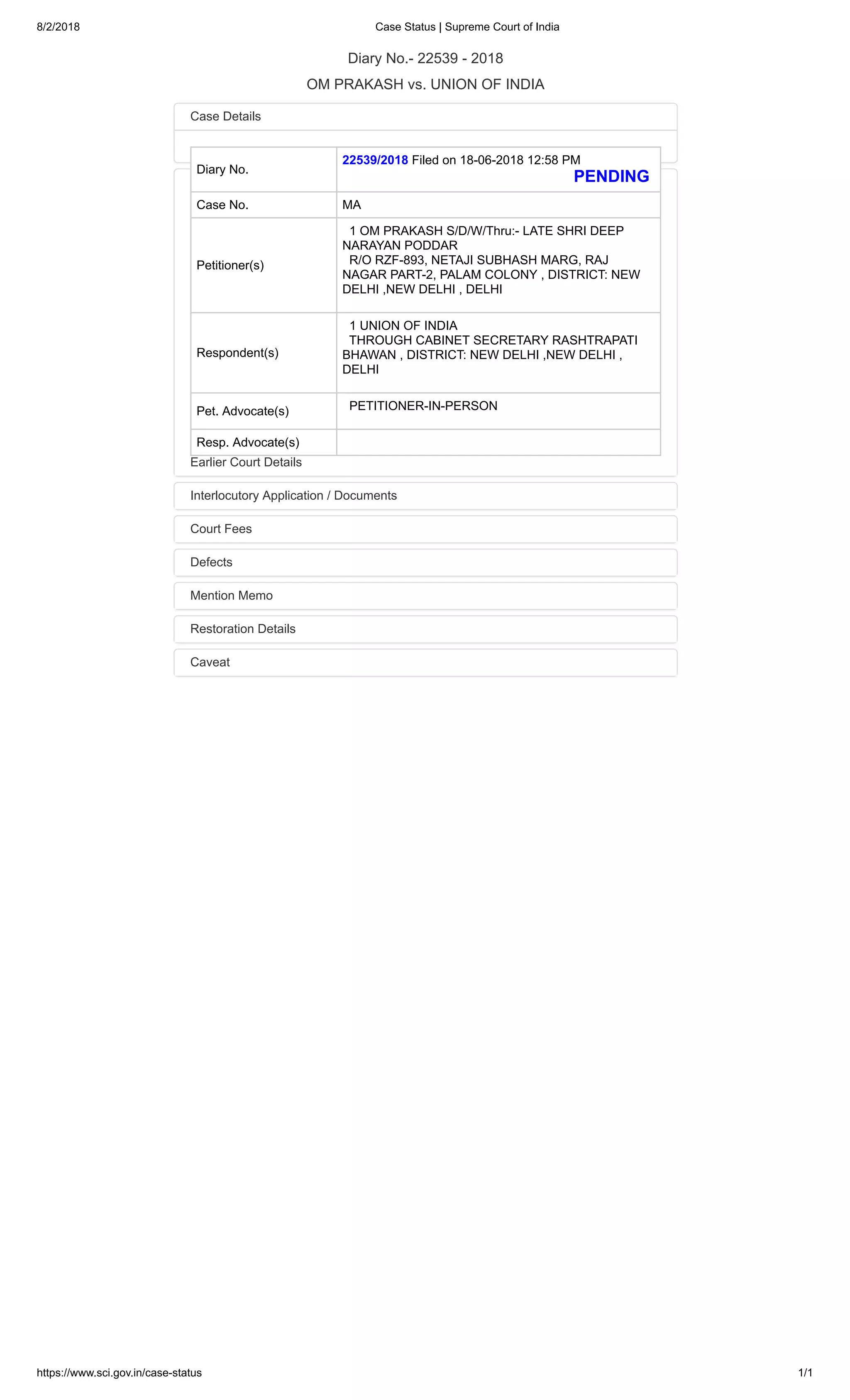 Posthumous Case status before Supreme court of India PDF