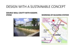 DESIGN WITH A SUSTAINABLE CONCEPT
DOUBLE WALL CAVITY WITH KADAPA
STONE WORKING OF BUILDING SYSTEM
 