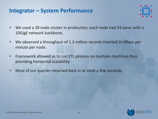 © 2013 Experian Limited. All rights reserved.
• We used a 20 node cluster in production; each node had 24 cores with a
10G...