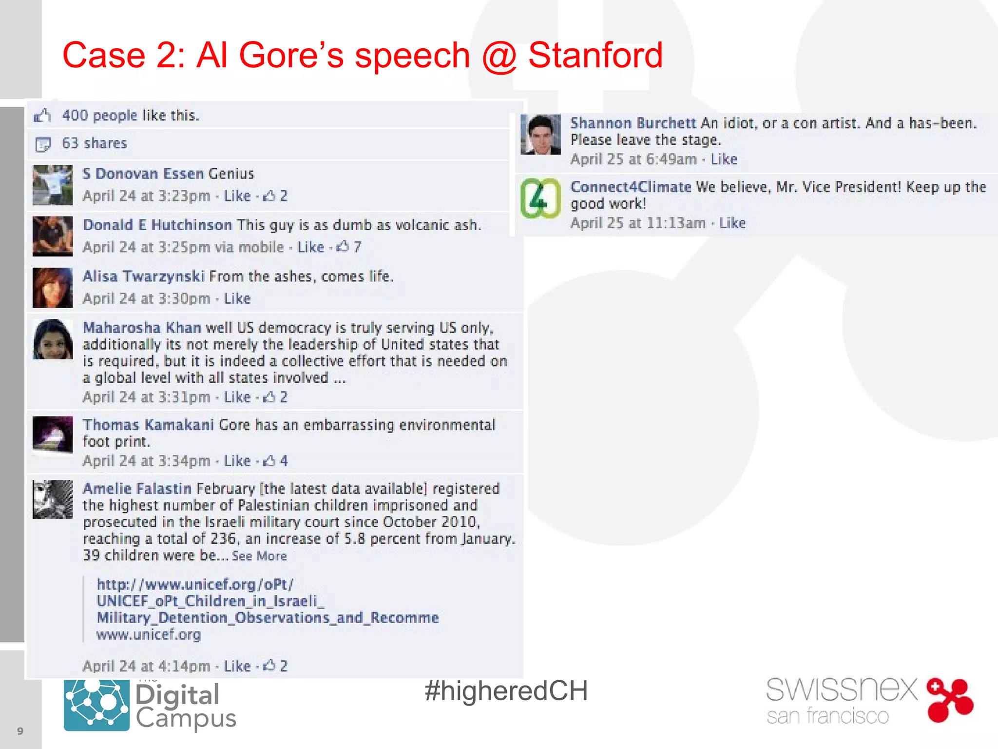 9
#higheredCH
Case 2: Al Gore’s speech @ Stanford
 