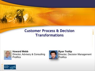 Customer Process & Decision
Transformations
Howard Webb
Director, Advisory & Consulting
Prolifics
Ryan Trollip
Director, Decision Management
Prolifics
 