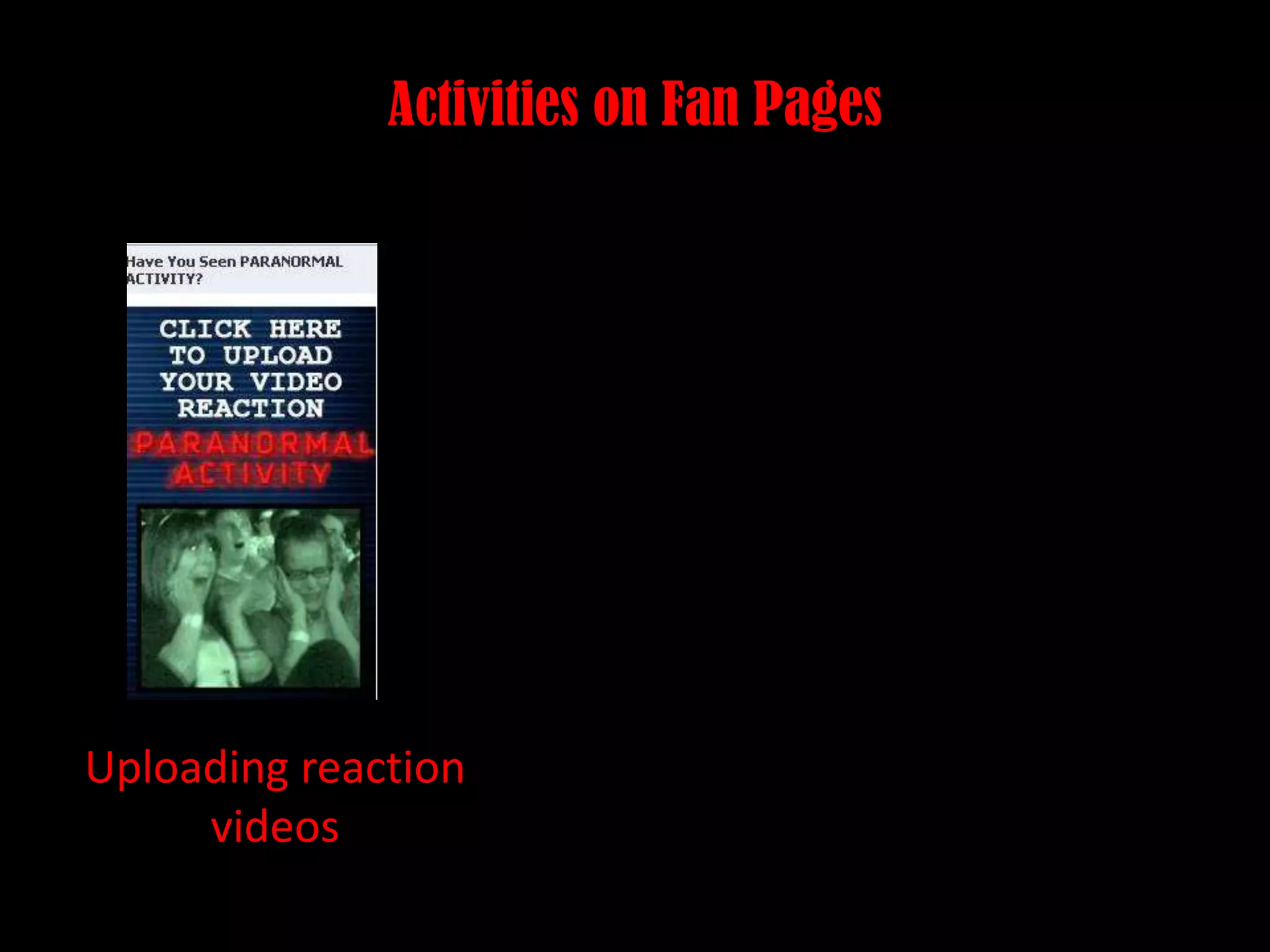 Activities on Fan PagesUploading reaction videos