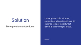 Solution
More premium subscribers
Lorem ipsum dolor sit amet,
consectetur adipiscing elit, sed do
eiusmod tempor incididunt ut
labore et dolore magna aliqua.
 