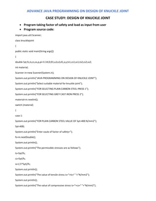 JAVA Case study on Design of Knuckle Joint | PDF