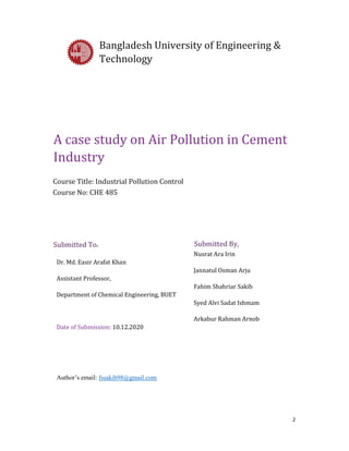 A Case Study Report on Air Pollution in Cement Industry | PDF