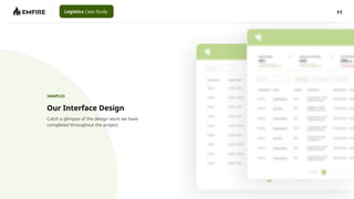 11
Logistics Case Study
Our Interface Design
SAMPLES
Catch a glimpse of the design work we have
completed throughout the project.
 