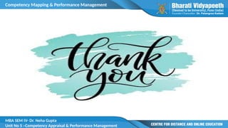 Competency Mapping & Performance Management
MBA SEM IV- Dr. Neha Gupta
Unit No 5 –Competency Appraisal & Performance Management
 