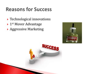 Technological innovations1stMover AdvantageAggressive MarketingReasons for Success