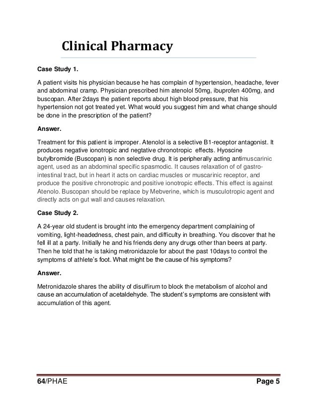 pharmacy patient case study examples