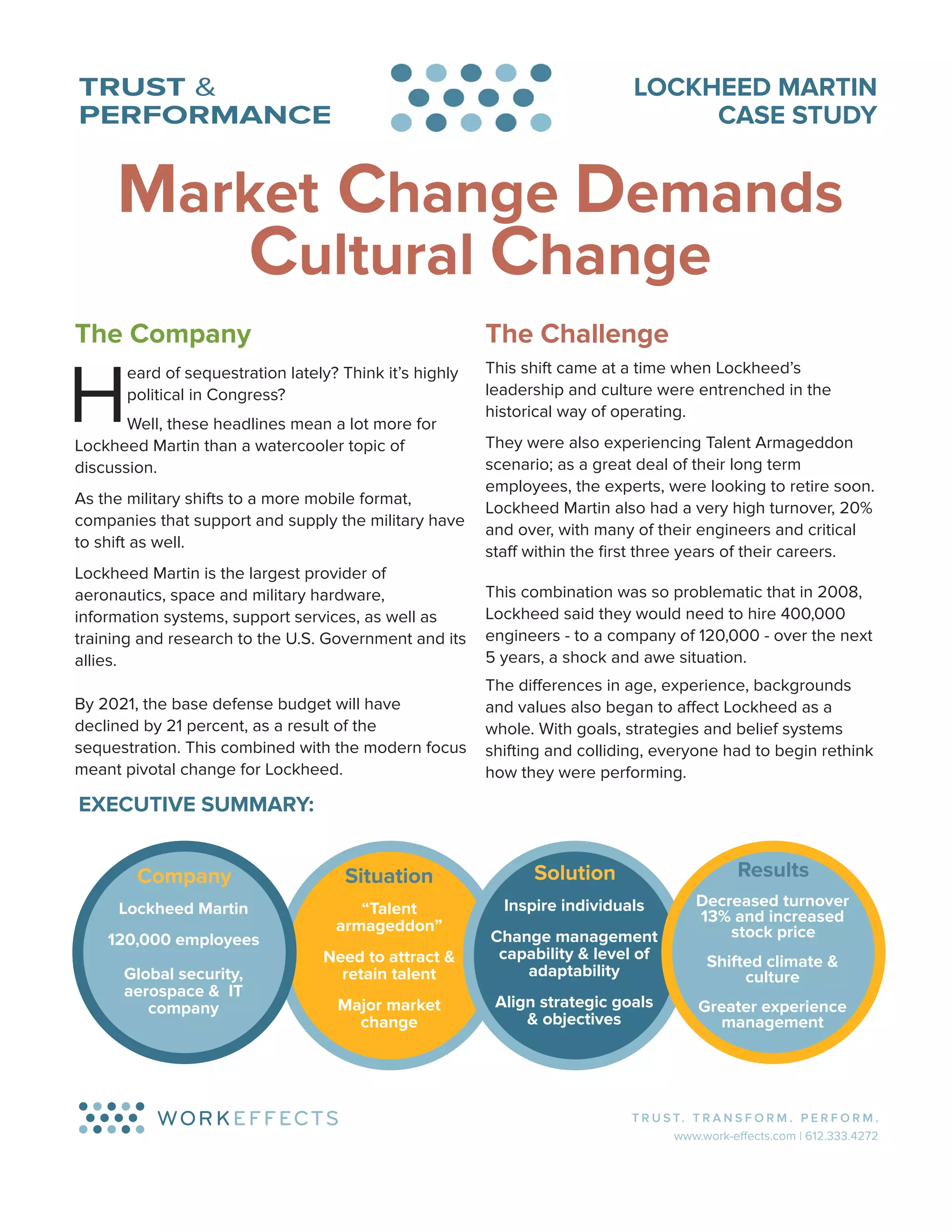 Lockheed Martin Core Principles Case study-Lockheed Martin, reduces turnover by 13% | PDF