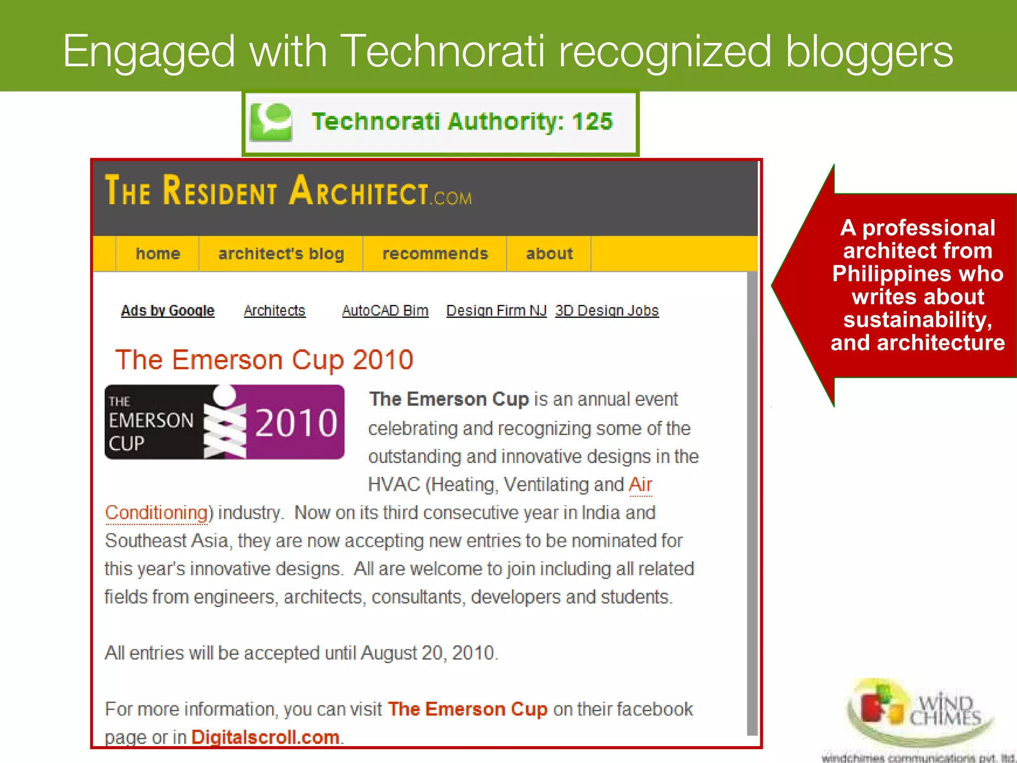 Engaged with Technorati recognized bloggers
A professional
architect from
Philippines who
writes about
sustainability,
and architecture
 
