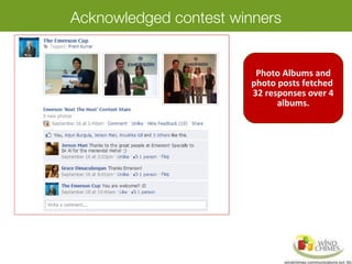 Acknowledged contest winners
Photo Albums and
photo posts fetched
32 responses over 4
albums.
 
