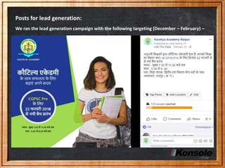 Posts for lead generation:
We ran the lead generation campaign with the following targeting (December – February) –
 