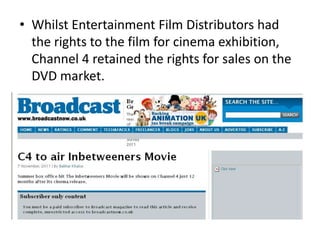• Whilst Entertainment Film Distributors had
the rights to the film for cinema exhibition,
Channel 4 retained the rights for sales on the
DVD market.
 