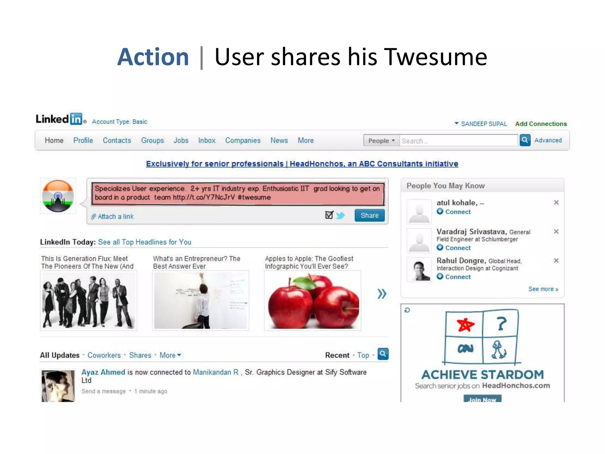Action | User shares his Twesume
 