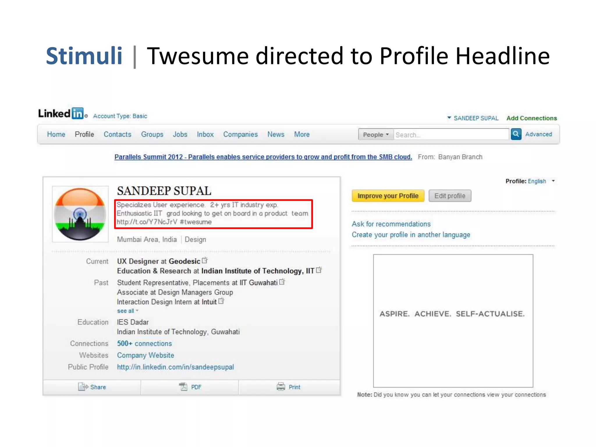 Stimuli | Twesume directed to Profile Headline
 
