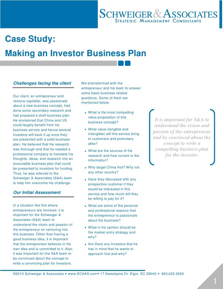 Case Study Making An Investor Business Plan Case Study Making An Investor Business Plan