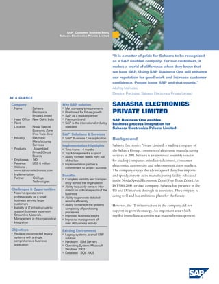 Case Study - SAP Business One - SAHASRA ELECTRONICS