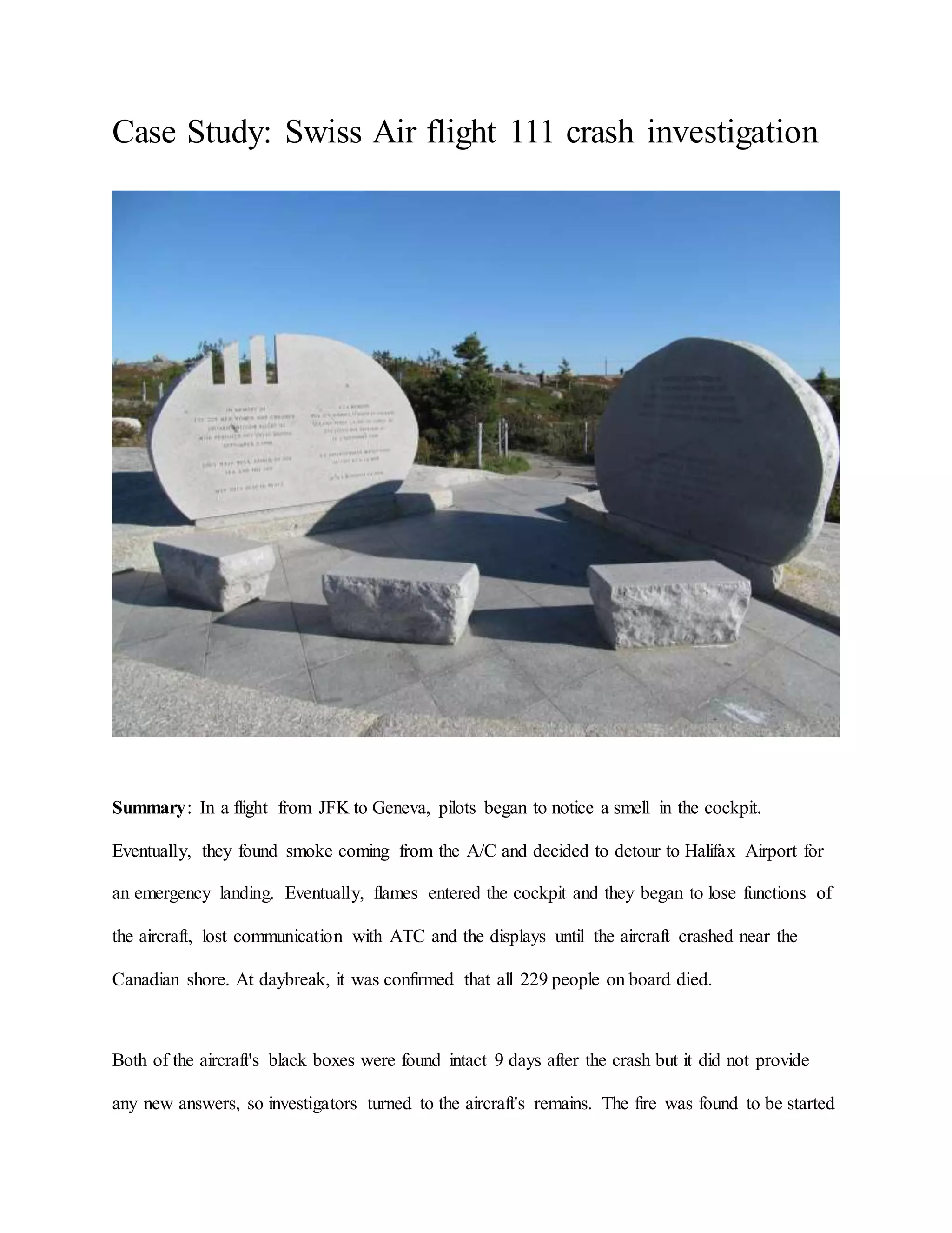 Dide 111 Case study swiss air flight 111 crash investigation | DOCX