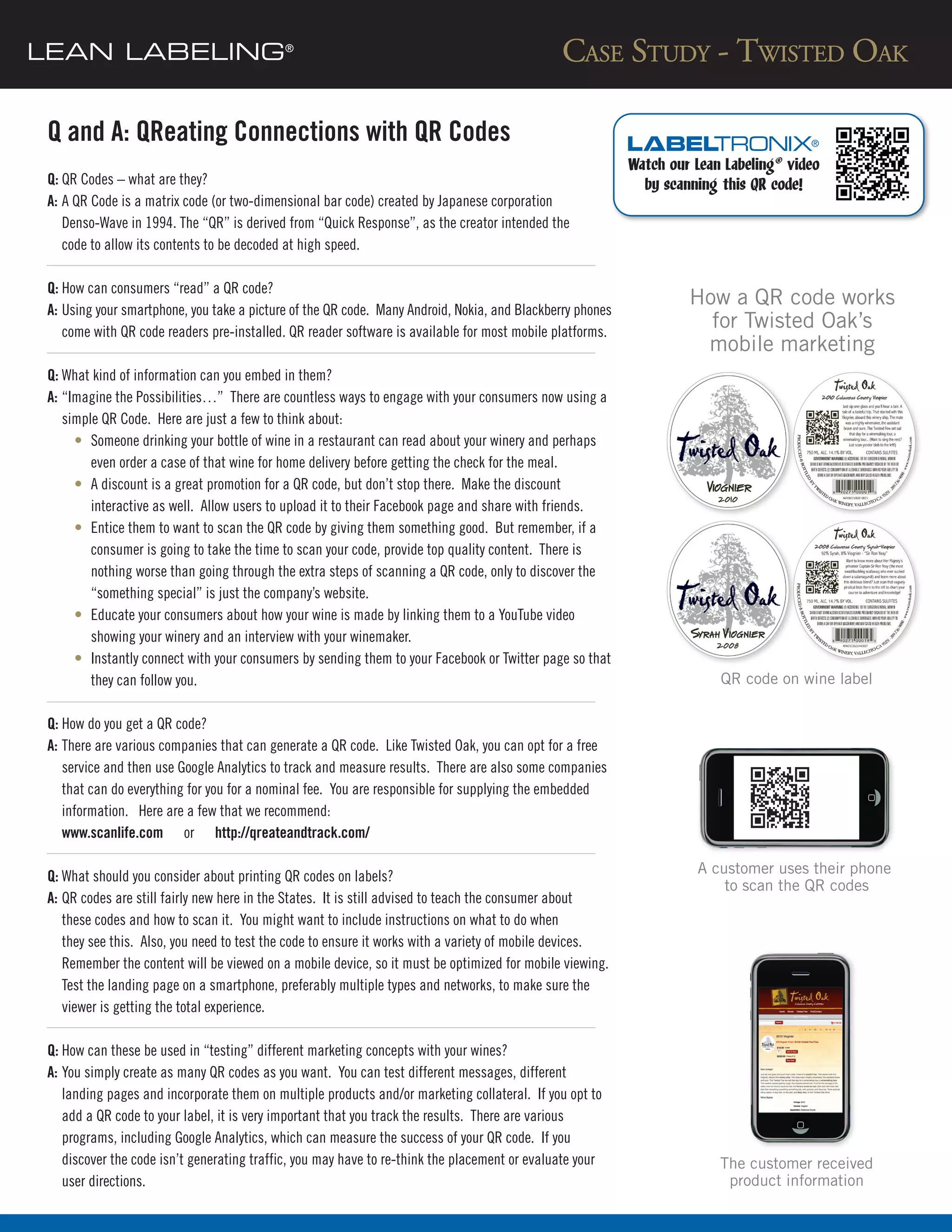 Labeltronix helps Twisted Oak Winery with QR Codes on Back Labels PDF