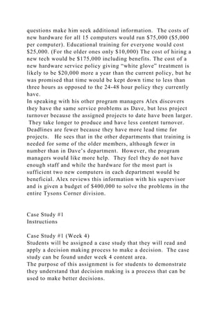 Case Study #1 Alex and Dave (Due in Week 4)Alex is the general.docx