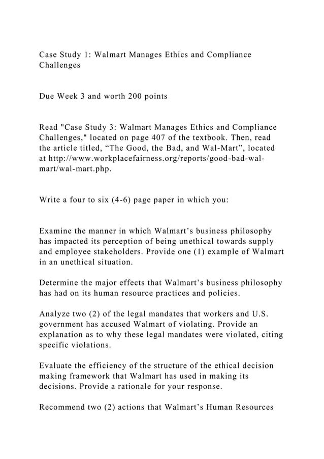 Case Study 1 Walmart Manages Ethics and Compliance Challenges