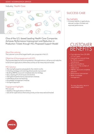 HCLT Case Study: One of the US-based Leading Health Care Companies Achieves Performance Improvement