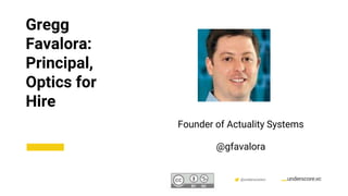 Confidential & Proprietary @underscorevc
Gregg
Favalora:
Principal,
Optics for
Hire
Founder of Actuality Systems
@gfavalora
 