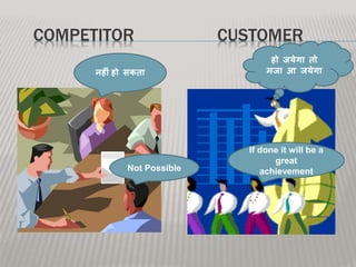 COMPETITOR CUSTOMER
नह ीं हो सकता
हो जयेगा तो
मजा आ जयेगा
Not Possible
If done it will be a
great
achievement
 