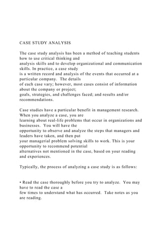 CASE STUDY ANALYSIS The case study analysis has been a me.docx