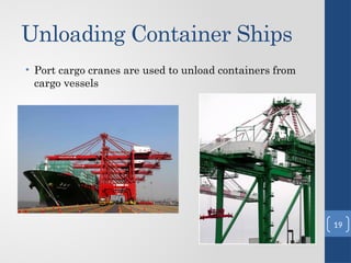 Unloading Container Ships
• Port cargo cranes are used to unload containers from
cargo vessels
19
 