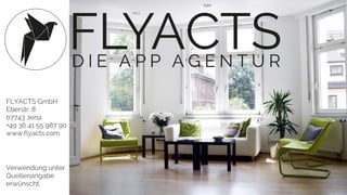 FLYACTS GmbH
Eberstr. 8
07743 Jena
+49 36 41 55 987 90
www.flyacts.com
Verwendung unter
Quellenangabe
erwünscht.
 