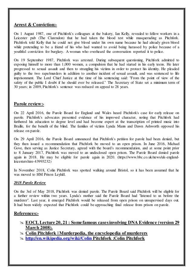 Forensic Biology Case Study The Colin Pitchfork Case