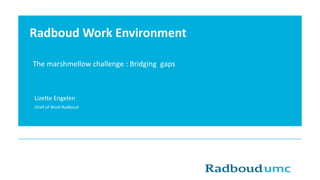 Radboud Work Environment
Lizette Engelen
Chief of Work Radboud
The marshmellow challenge : Bridging gaps
 