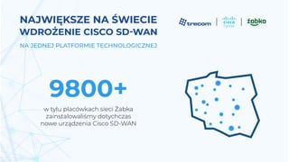 NA JEDNEJ PLATFORMIE TECHNOLOGICZNEJ
w tylu placówkach sieci Żabka
zainstalowaliśmy dotychczas
nowe urządzenia Cisco SD-WAN
9800+
NAJWIĘKSZE NA ŚWIECIE
WDROŻENIE CISCO SD-WAN
 