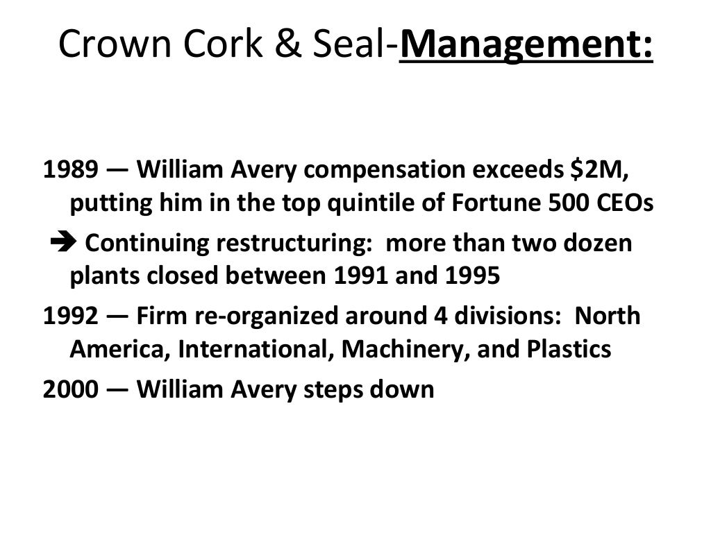 Crown Cork & Seal in 1989 Case study