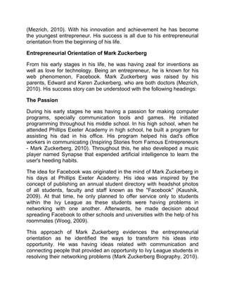 MS Case study development for entrepreneur mark zuckerberg | PDF