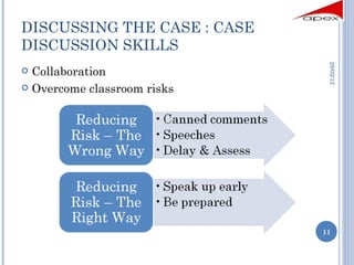 DISCUSSING THE CASE : CASE DISCUSSION SKILLS Collaboration Overcome classroom risks 28/02/12 