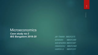 Microeconomics
Case study no-3
IBS Bangalore 2018-20 JAY TIWARI 18BSP2375
KANNAN 18BSP2389
MAHENDRA 18BSP2387
HIMANSHU 18BSP2369
HARISH G 18BSP2351
1
 