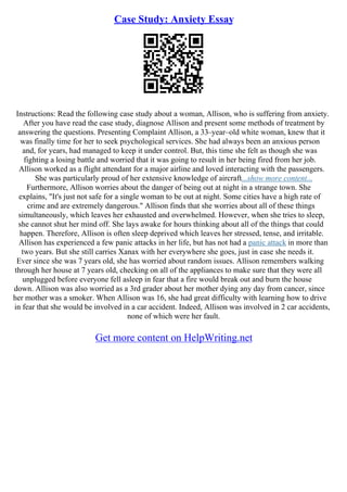 Case Studies Anxiety Hiccups Treatment Reference: Case Study Essays