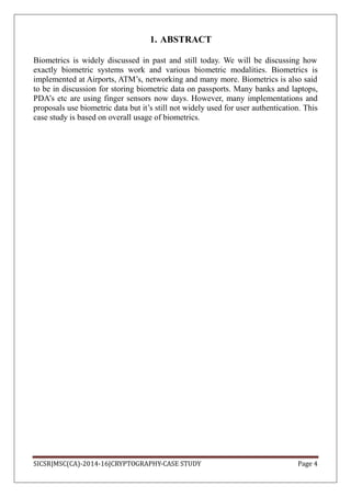 Case study on Usage of Biometrics (Cryptography) | PDF