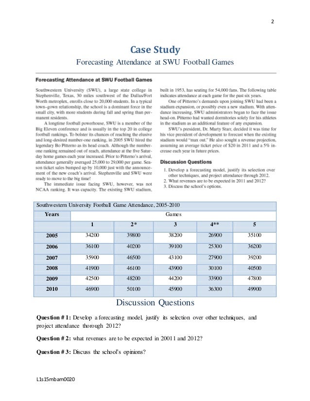 Case study forecasting attendance at swu picture