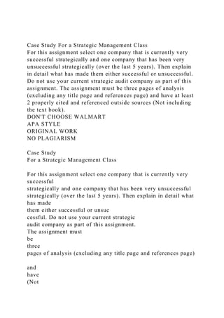 Case Study For a Strategic Management ClassFor this assignment s.docx