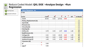 Reduce Coded Model: QXL DOE >Analyze Design >Run
Regression
 