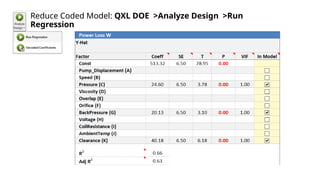 Reduce Coded Model: QXL DOE >Analyze Design >Run
Regression
 