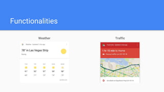 Functionalities
Weather Traffic
 